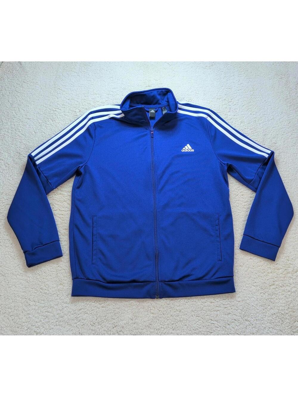 Adidas Track Jacket Men’s XL Blue Full Zip 3-Stripes Athletic Slim fit